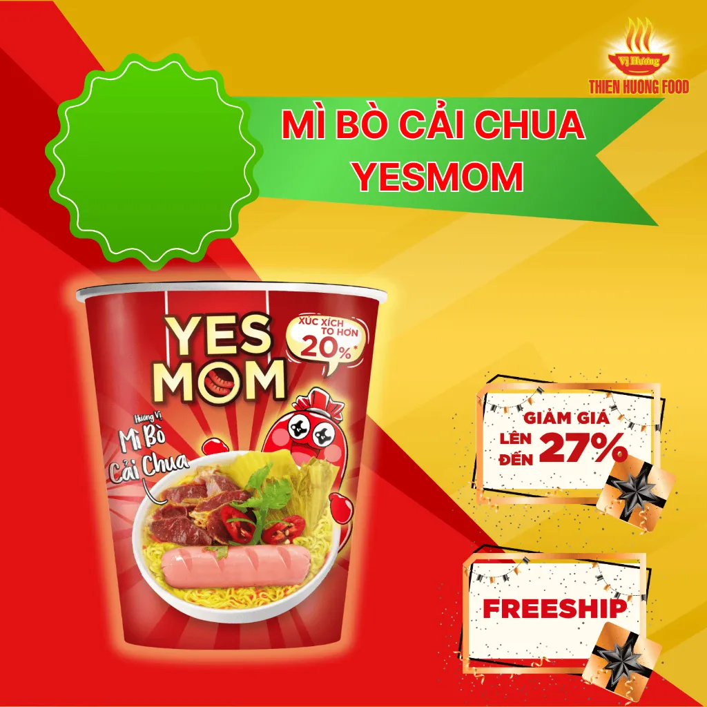 Ảnh Thêm 20% Xúc Xích - Thùng 24 ly Mì Bò Cải Chua Yes Mom Có Xúc Xích 79.2g/ly 2