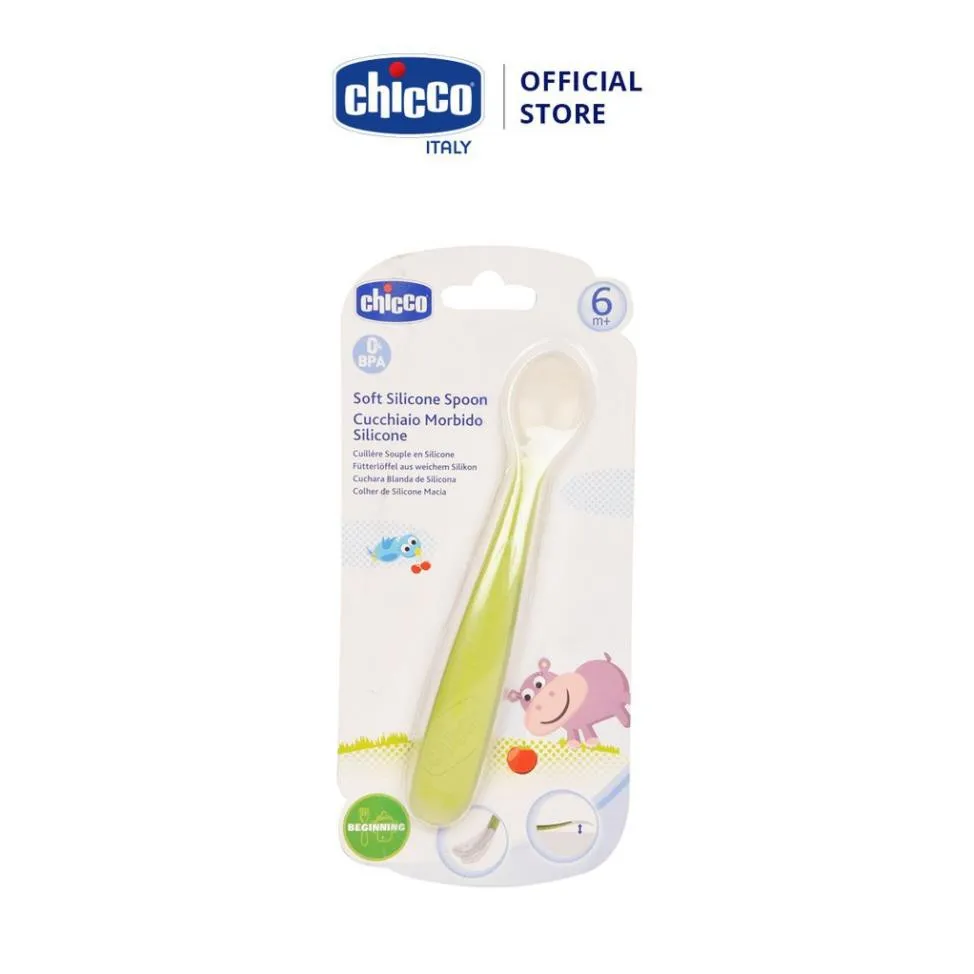 Ảnh Thìa ăn Silicone màu xanh lá/màu đỏ Chicco 1