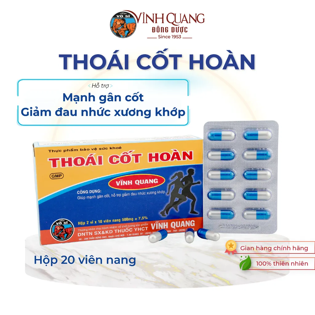Ảnh Thoái Cốt Hoàn hộp 20 viên Hỗ trợ giảm đau nhức xương khớp do vận động, đá bóng, thể thao 1