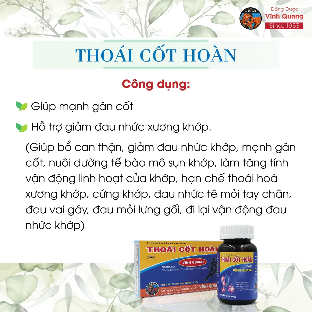 Ảnh Thoái Cốt Hoàn hộp 20 viên Hỗ trợ giảm đau nhức xương khớp do vận động, đá bóng, thể thao 3