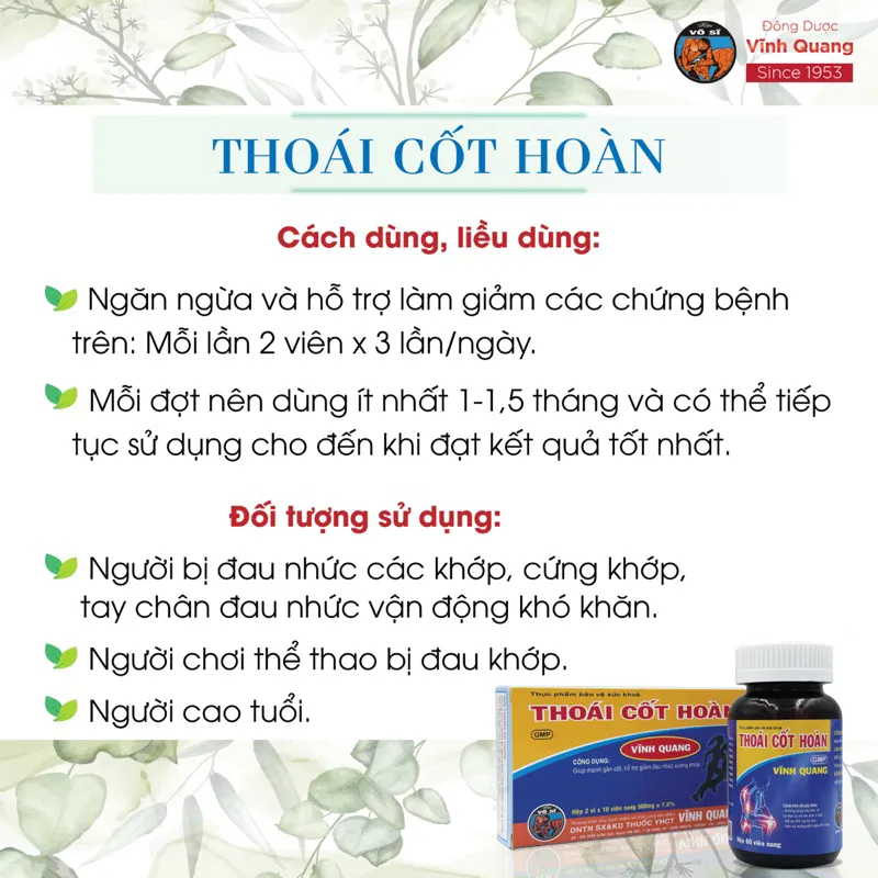 Ảnh Thoái Cốt Hoàn hộp 60 viên Hỗ trợ giảm đau nhức xương khớp do vận động, đá bóng, thể thao 2