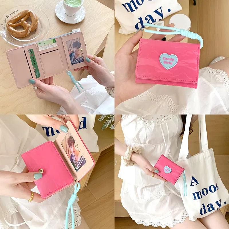 Ảnh Thời Trang Da PU Nữ Phong Cách Ngắn Ví Dễ Thương Có Thể Gập Lại Nhiều Thẻ Ví Tiện Lợi 1