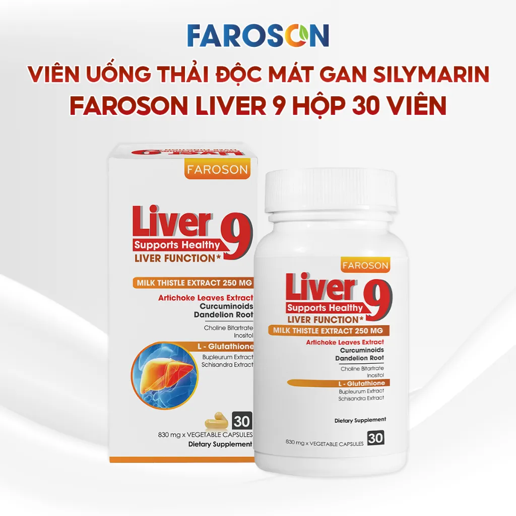 Ảnh Thực phẩm bảo vệ sức khoẻ Bổ Gan Silymarin Faroson Liver 9​ Hỗ Trợ Bảo Vệ Gan Thải Độc Gan hộp 30 Viên 2