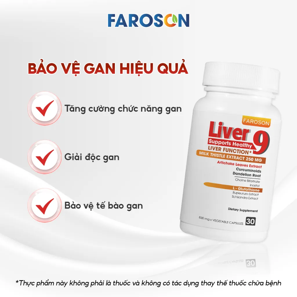 Ảnh Thực phẩm bảo vệ sức khoẻ Bổ Gan Silymarin Faroson Liver 9​ Hỗ Trợ Bảo Vệ Gan Thải Độc Gan hộp 30 Viên 3