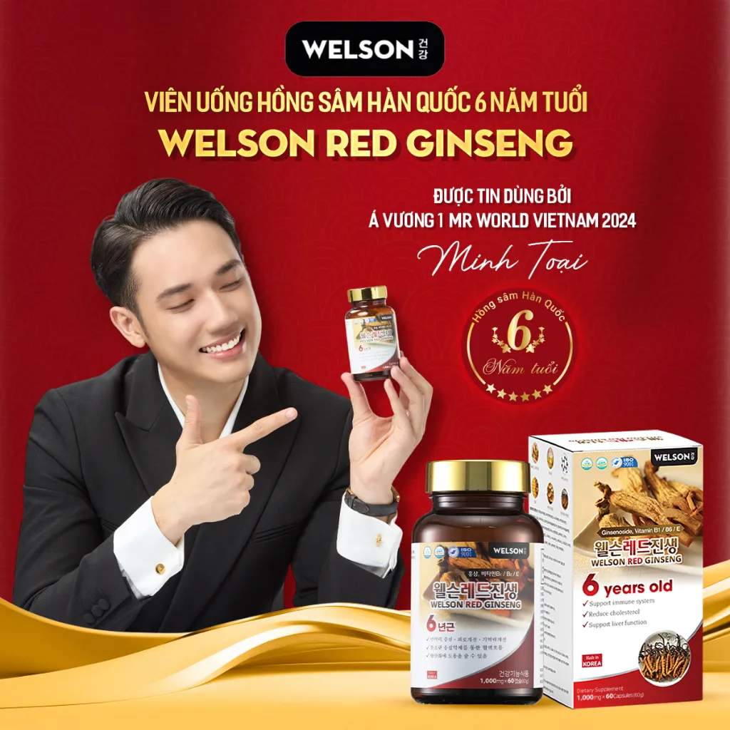 Ảnh Thực phẩm bảo vệ sức khoẻ Hồng Sâm Hàn Quốc Đông Trùng Hạ Thảo Hỗ Trợ Tăng Cường Sức Đề Kháng Welson Red Ginseng 60 Viên 2