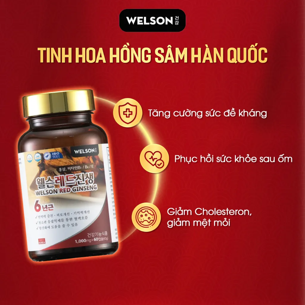 Ảnh Thực phẩm bảo vệ sức khoẻ Hồng Sâm Hàn Quốc Đông Trùng Hạ Thảo Hỗ Trợ Tăng Cường Sức Đề Kháng Welson Red Ginseng 60 Viên 4