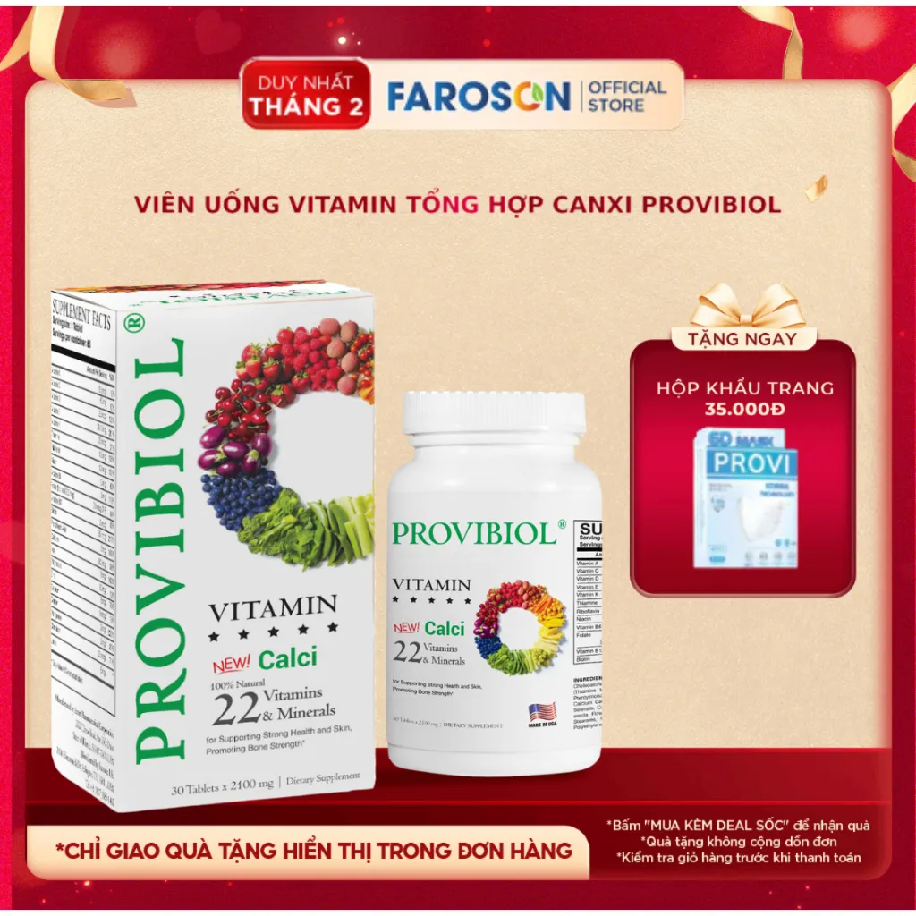 Ảnh Thực phẩm bảo vệ sức khoẻ Viên Uống Vitamin Tổng Hợp Hỗ Trợ Tăng Sức Đề Kháng Provibiol Vitamin Hộp 30 Viên 2