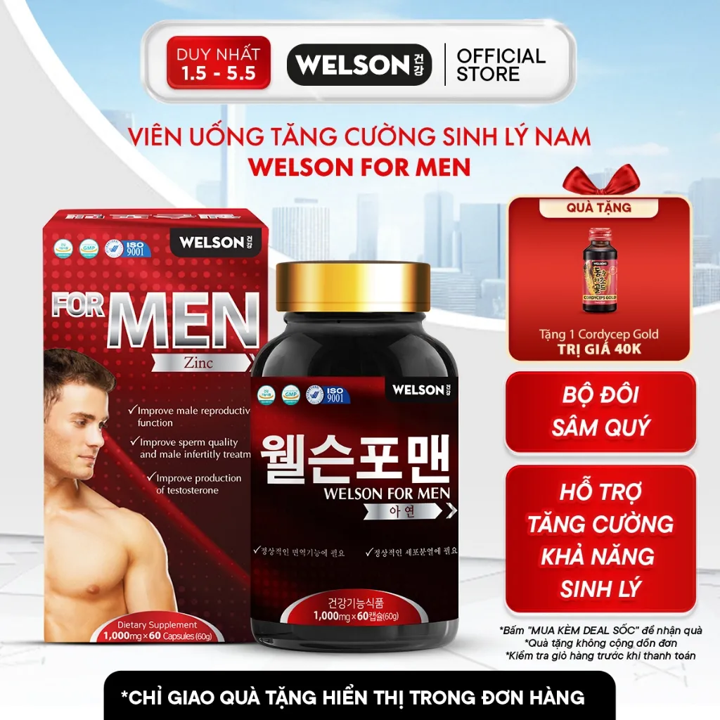 Ảnh Thực phẩm bảo vệ sức khoẻ Viên Uống Hỗ Trợ Tăng Cường Sinh Lý Nam Welson For Men Hộp 60 Viên 1
