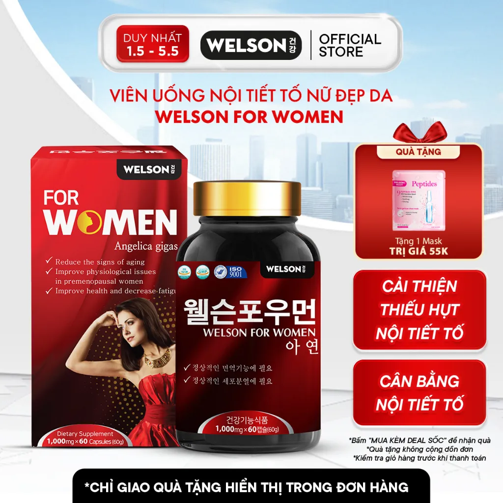Ảnh Thực phẩm bảo vệ sức khoẻ Viên uống Nội Tiết Tố Nữ Welson For Women Hỗ Trợ Cải Thiện Sinh Lý Nữ Hộp 60 Viên 1