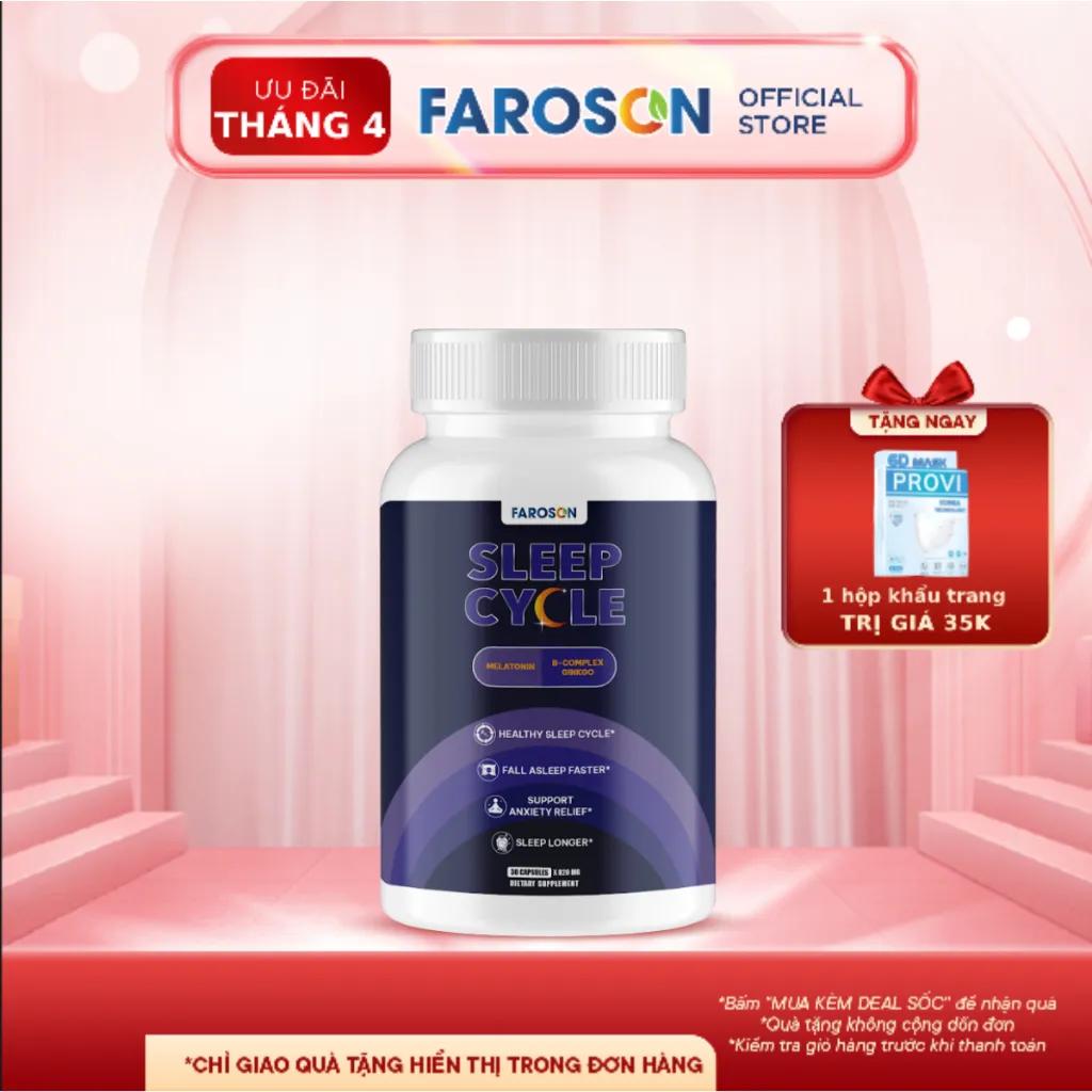 Ảnh Thực phẩm bảo vệ sức khoẻ Viên Uống Ngủ Ngon Melatonin Faroson Sleep Cycle Hỗ Trợ Giấc Ngủ Dễ Ngủ Hộp 30 viên 1