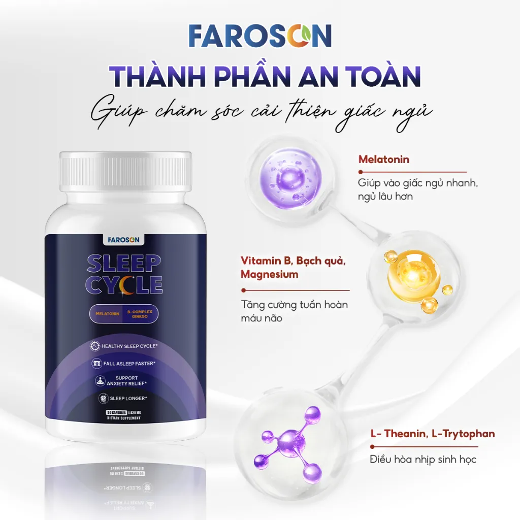 Ảnh Thực phẩm bảo vệ sức khoẻ Viên Uống Ngủ Ngon Melatonin Faroson Sleep Cycle Hỗ Trợ Giấc Ngủ Dễ Ngủ Hộp 30 viên 4