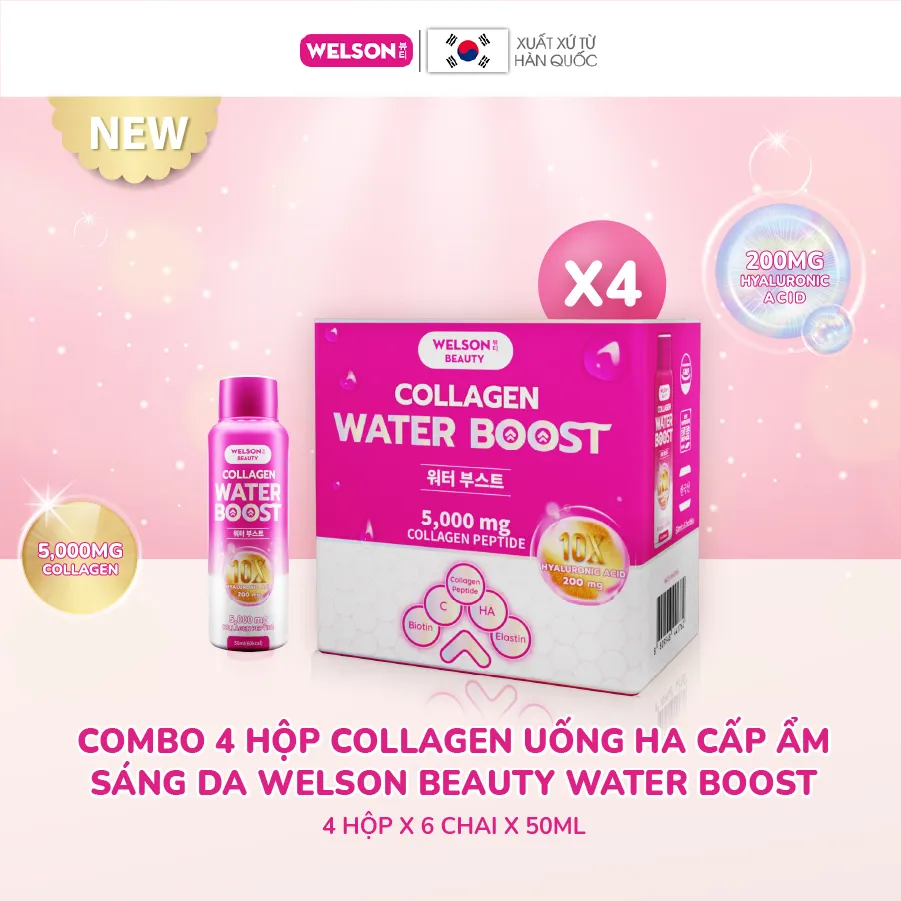 Ảnh Thực phẩm bổ sung Nước Uống Collagen Hyaluronic Acid Welson Beauty Collagen Water Boost hộp 6 chai x 50ml 2