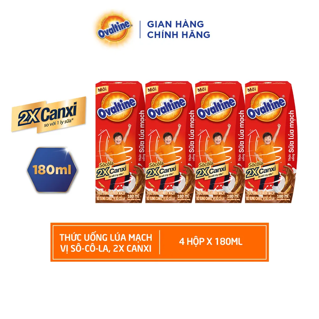 Ảnh Thức uống lúa mạch gấp đôi Canxi hương vị sô-cô-la Ovaltine (180ml x 4) 1