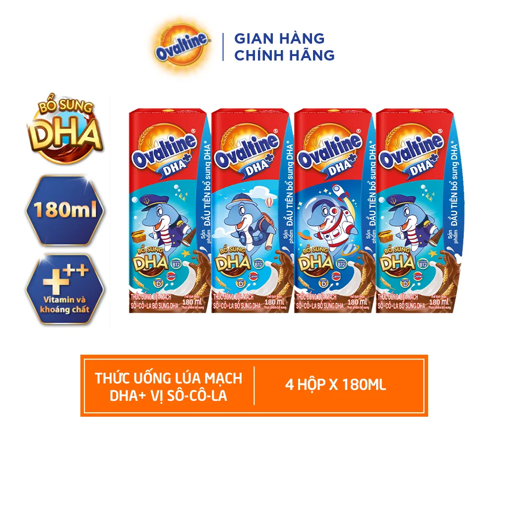 Ảnh Thức uống lúa mạch hương vị sô-cô-la Ovaltine DHA+ (180ml x 4) 1