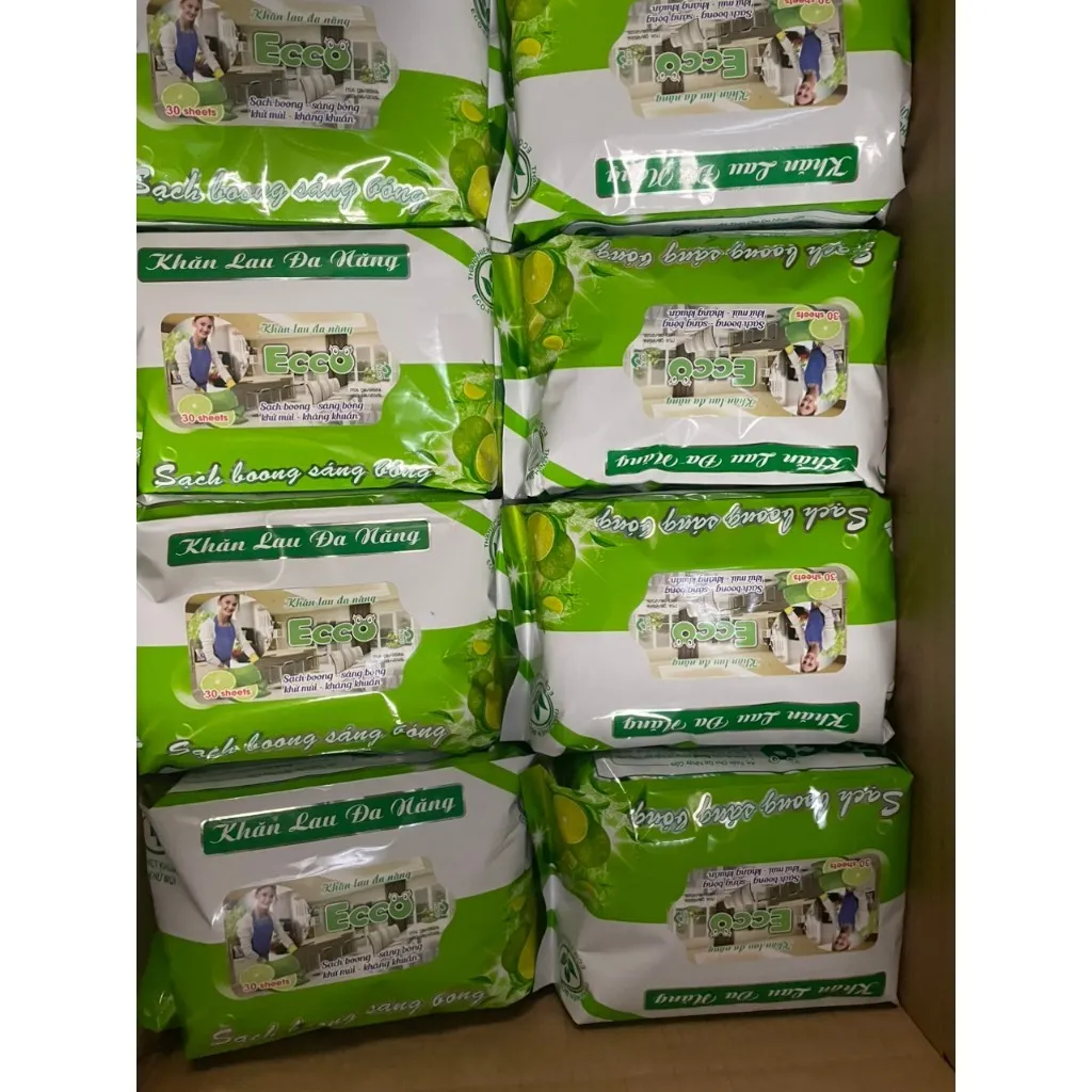 Ảnh Thùng 10 Gói Khăn Ướt Lau Bếp Đa Năng Gói 800Gr ECCO Dùng 1 Lần 3