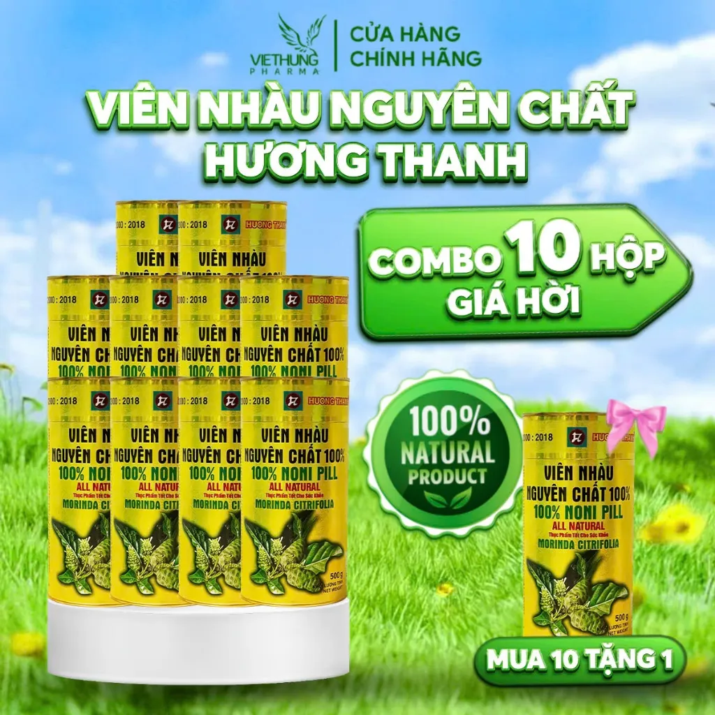 Ảnh Thùng 10 Hộp (Tặng 1 Hộp) Viên Nhàu Nguyên Chất Hương Thanh Chính Hãng, Hộp 500g 1