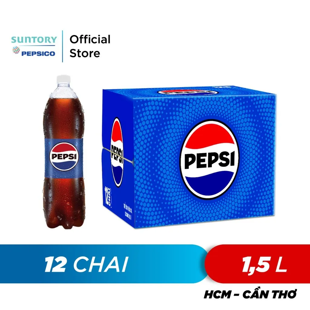 Ảnh Thùng 12 Chai Nước Ngọt Có Gaz Pepsi (1,5L/chai) 1