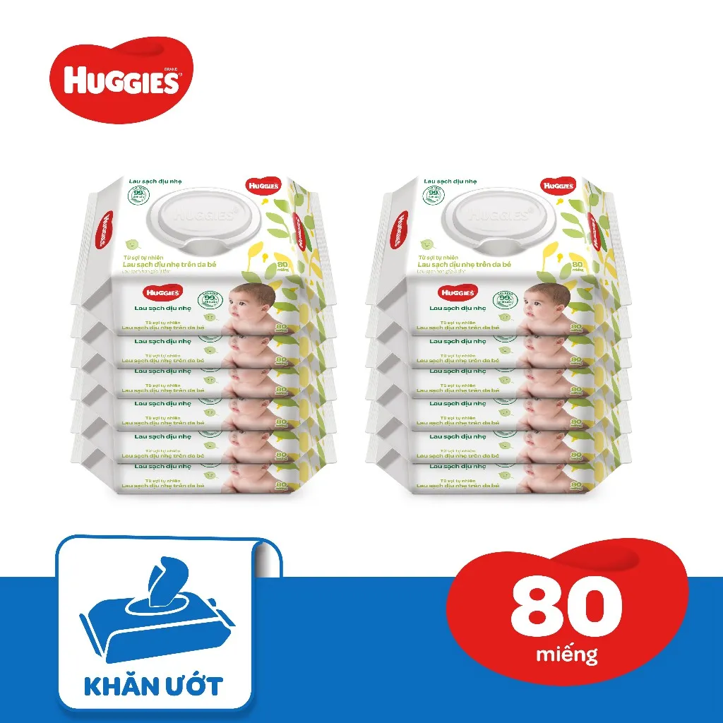 Ảnh Thùng 12 gói Khăn ướt Huggies không mùi (80 miếng/gói) 1