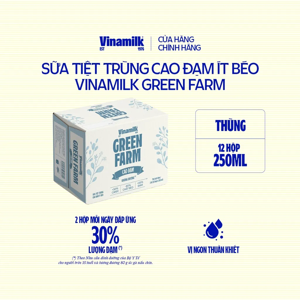 Ảnh Thùng 12 hộp Sữa tươi Vinamilk Green Farm cao đạm, không lactose - hộp 250ml 2