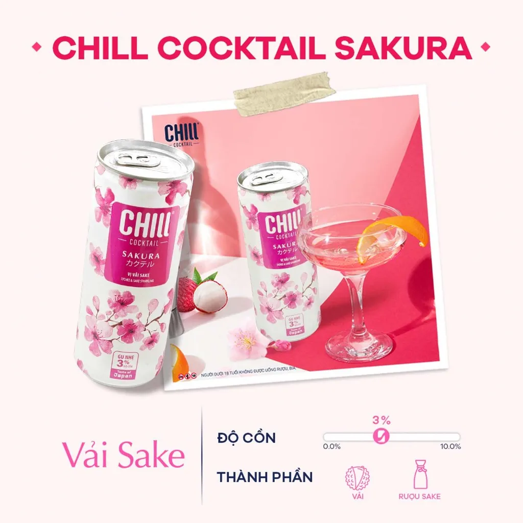 Ảnh Thùng 12 lon Chill Cocktail Sakura vị Cam Yuzu Sake 250ml 3
