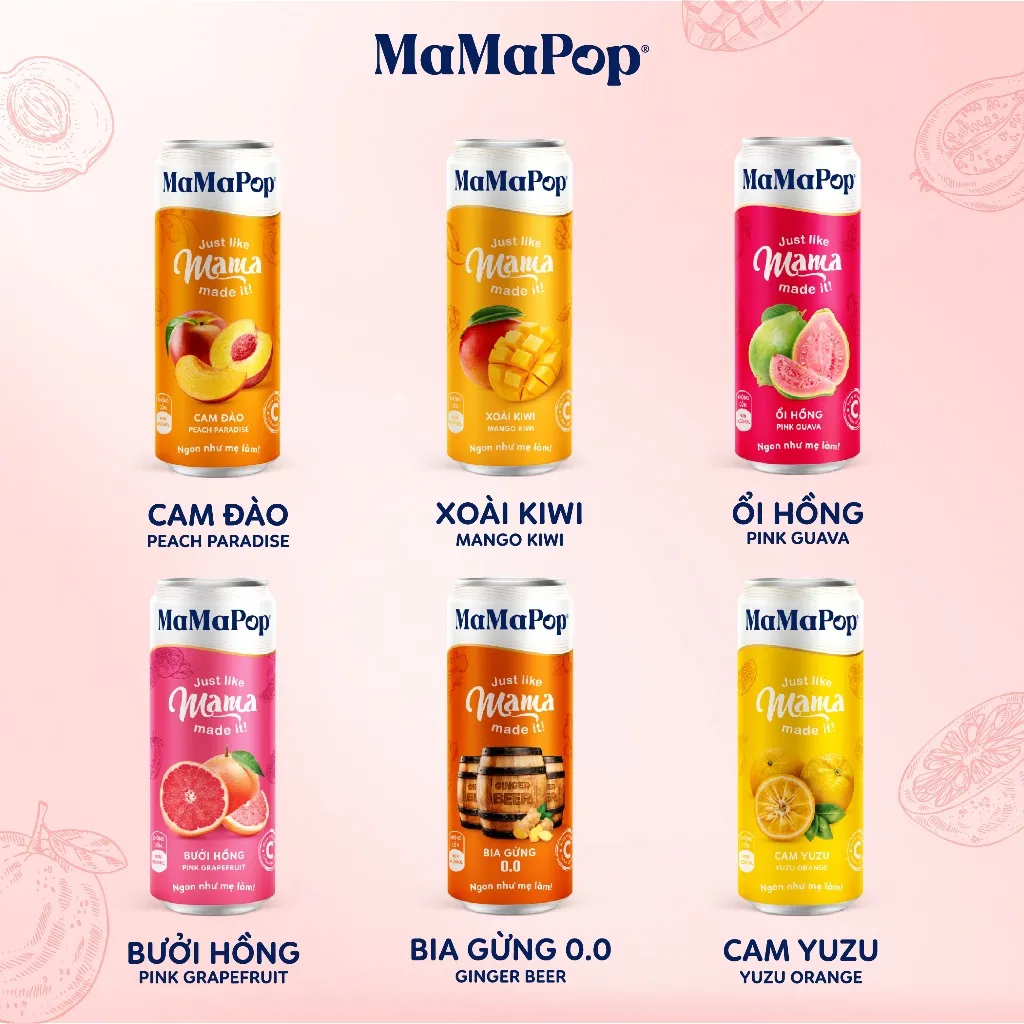 Ảnh Thùng 12 lon nước trái cây sparkling MaMaPop mix 6 vị (330ml/lon) 2