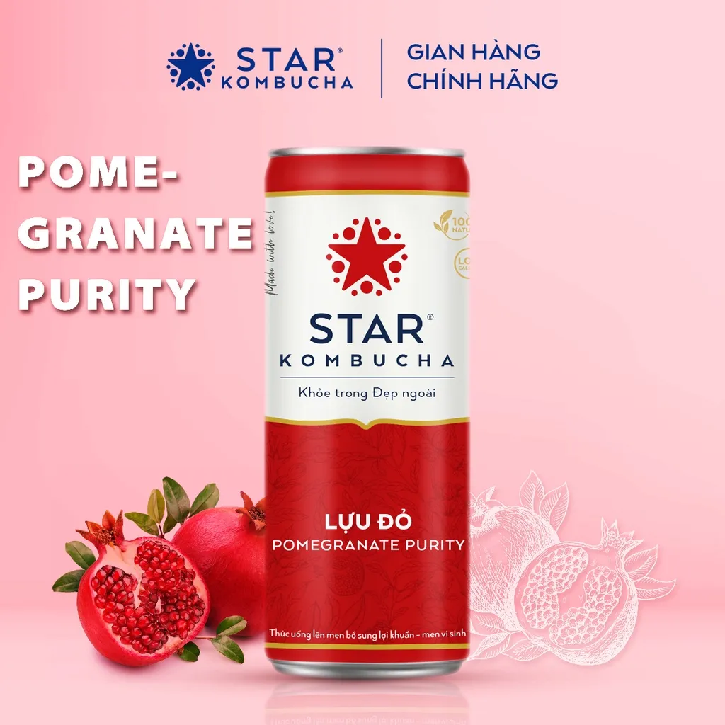 Ảnh Thùng 12 lon STAR KOMBUCHA Lựu Đỏ / Pomegranate (250ml/lon) - Trà lên men vi sinh bảo vệ sức khỏe 3