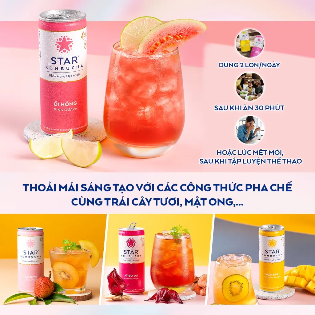 Ảnh Thùng 12 lon trà lên men Star Kombucha mix 12 vị (250ml/lon) 1