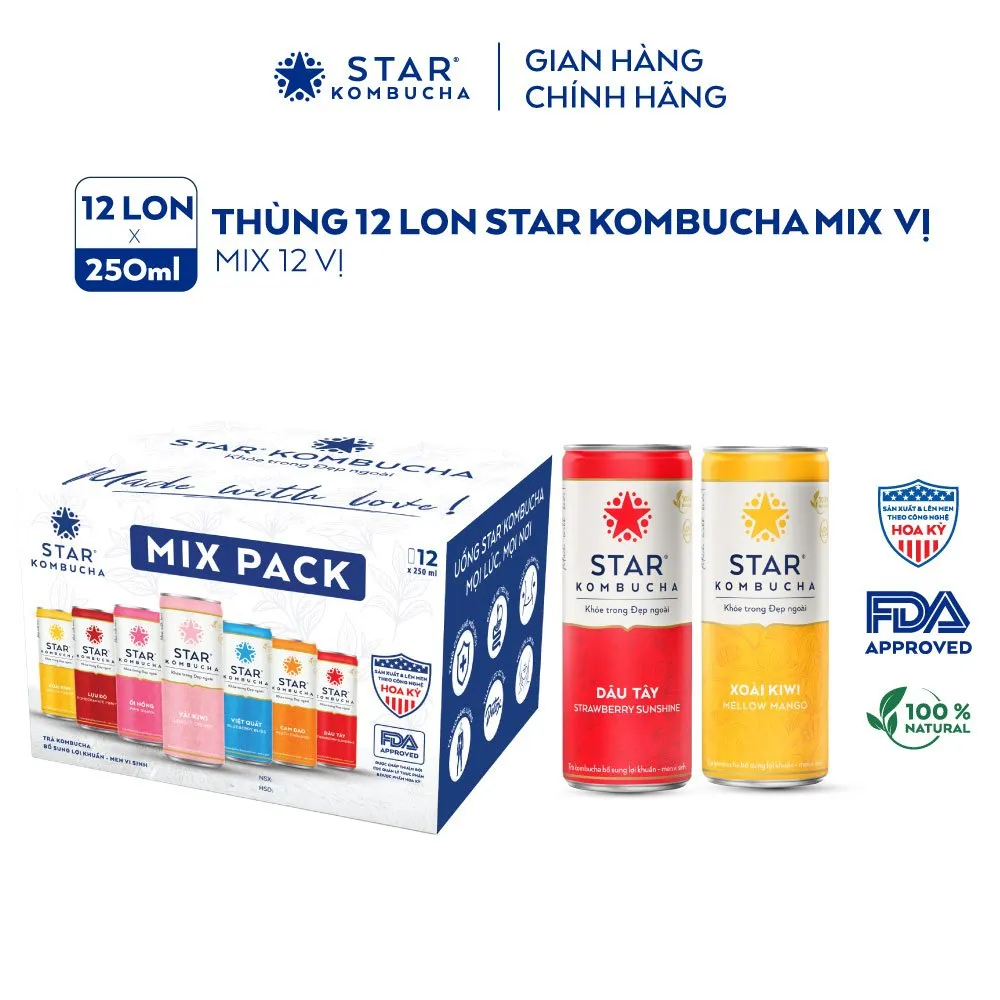 Ảnh Thùng 12 lon trà lên men Star Kombucha mix 12 vị (250ml/lon) 3