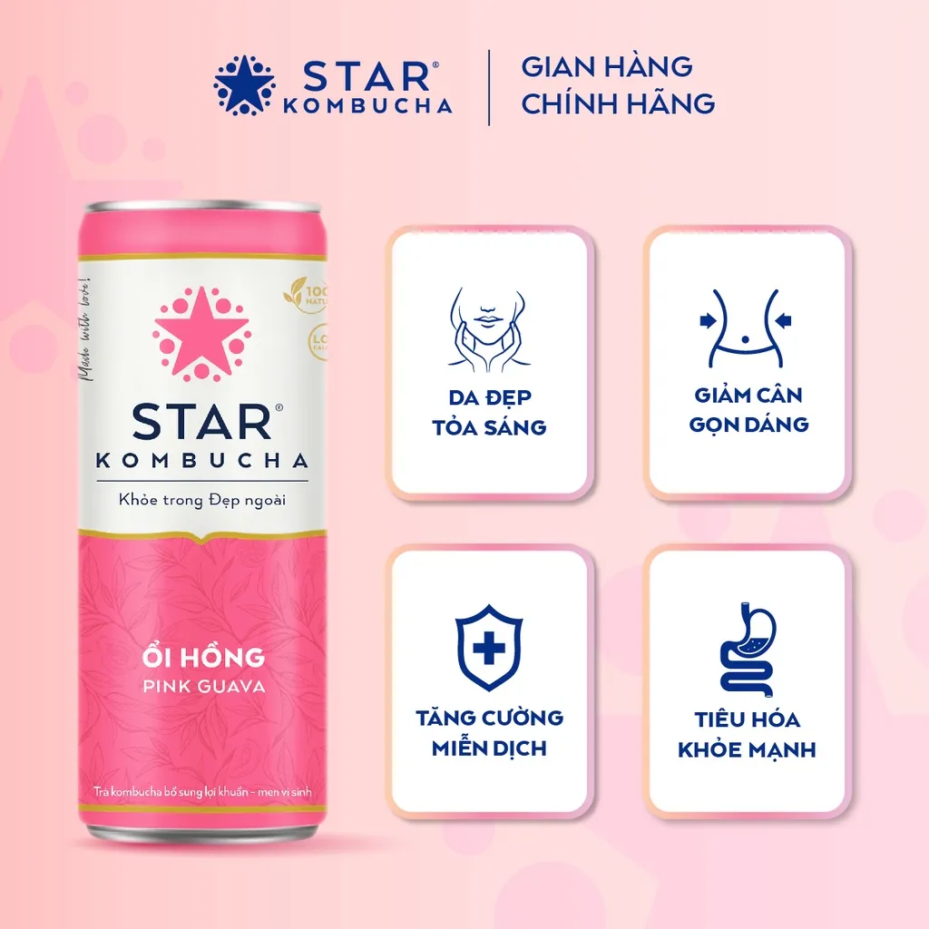 Ảnh Thùng 12 lon trà STAR KOMBUCHA Ổi Hồng / Pink Guava (250ml/lon) 1