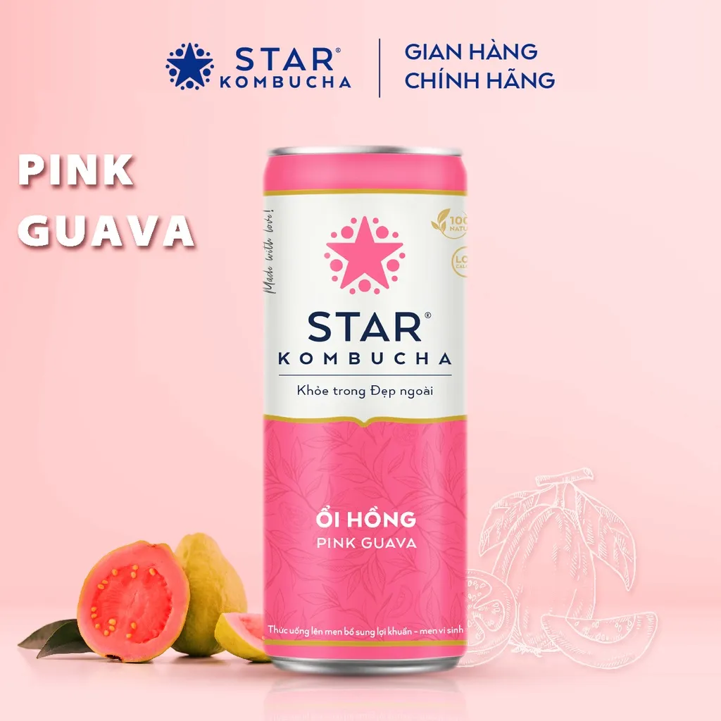 Ảnh Thùng 12 lon trà STAR KOMBUCHA Ổi Hồng / Pink Guava (250ml/lon) 2