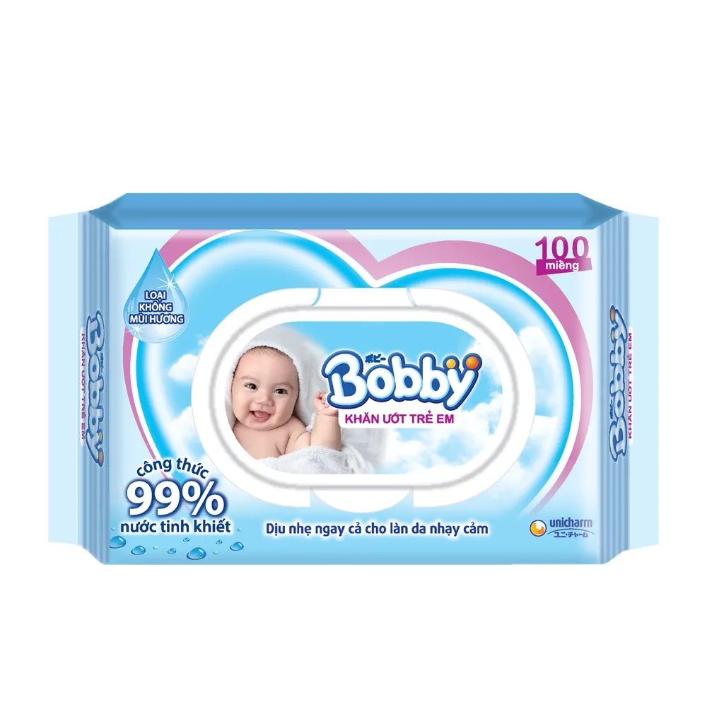Ảnh Thùng 16 Gói Khăn ướt Bobby không mùi 100 miếng/gói (Xanh) 2