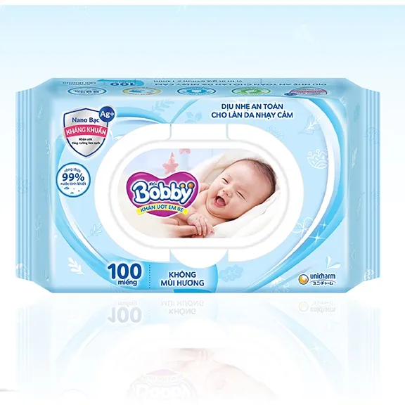 Ảnh Thùng 16 Gói Khăn ướt Bobby không mùi 100 miếng/gói (Xanh) 3
