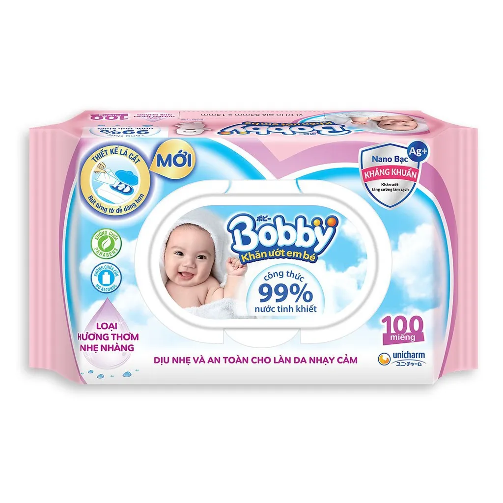 Ảnh Thùng 16 Gói Khăn ướt Bobby Care hương thơm nhẹ nhàng 100 miếng/gói (Hồng) 2