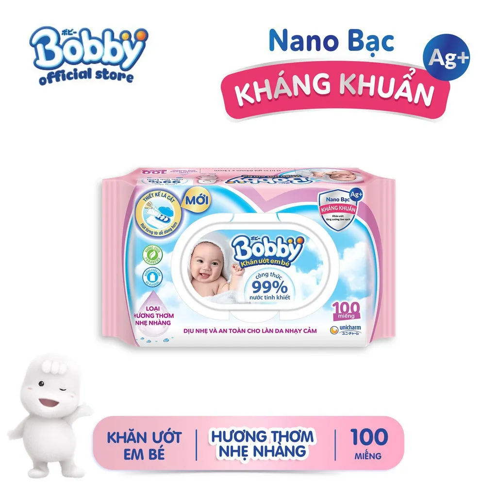 Ảnh Thùng 16 Gói Khăn ướt Bobby Care hương thơm nhẹ nhàng 100 miếng/gói (Hồng) 3