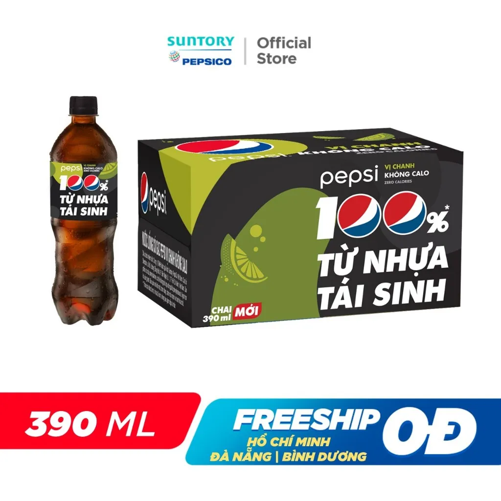 Ảnh Thùng 24 Chai Nước Ngọt Có Gaz Pepsi Vị Chanh Không Calo (390ml /chai) 2