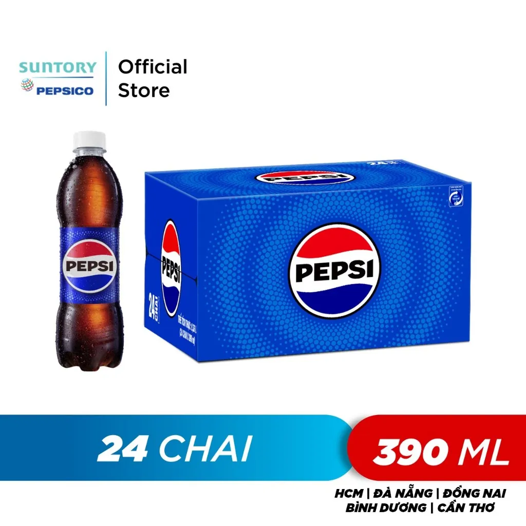 Ảnh Thùng 24 Chai Nước Ngọt Có Gaz Pepsi (390ml/chai) 1