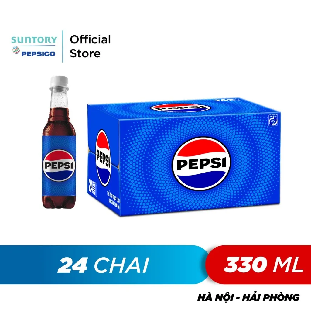 Ảnh Thùng 24 Chai Nước Ngọt Có Gaz Pepsi (330ml/chai) 1