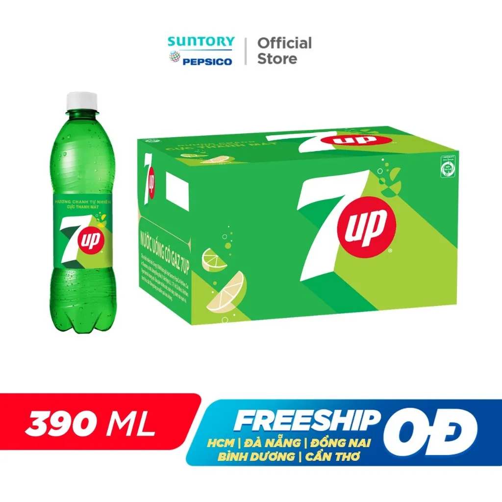 Ảnh Thùng 24 Chai Nước Ngọt Có Gaz 7Up (390ml/chai) 2