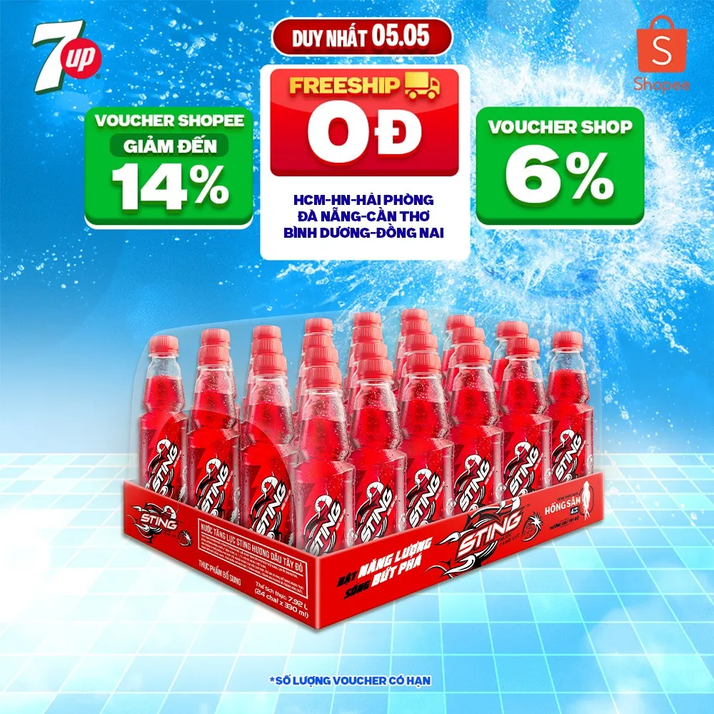 Ảnh Thùng 24 Chai Nước Tăng Lực Sting Dâu (330ml/chai) 1