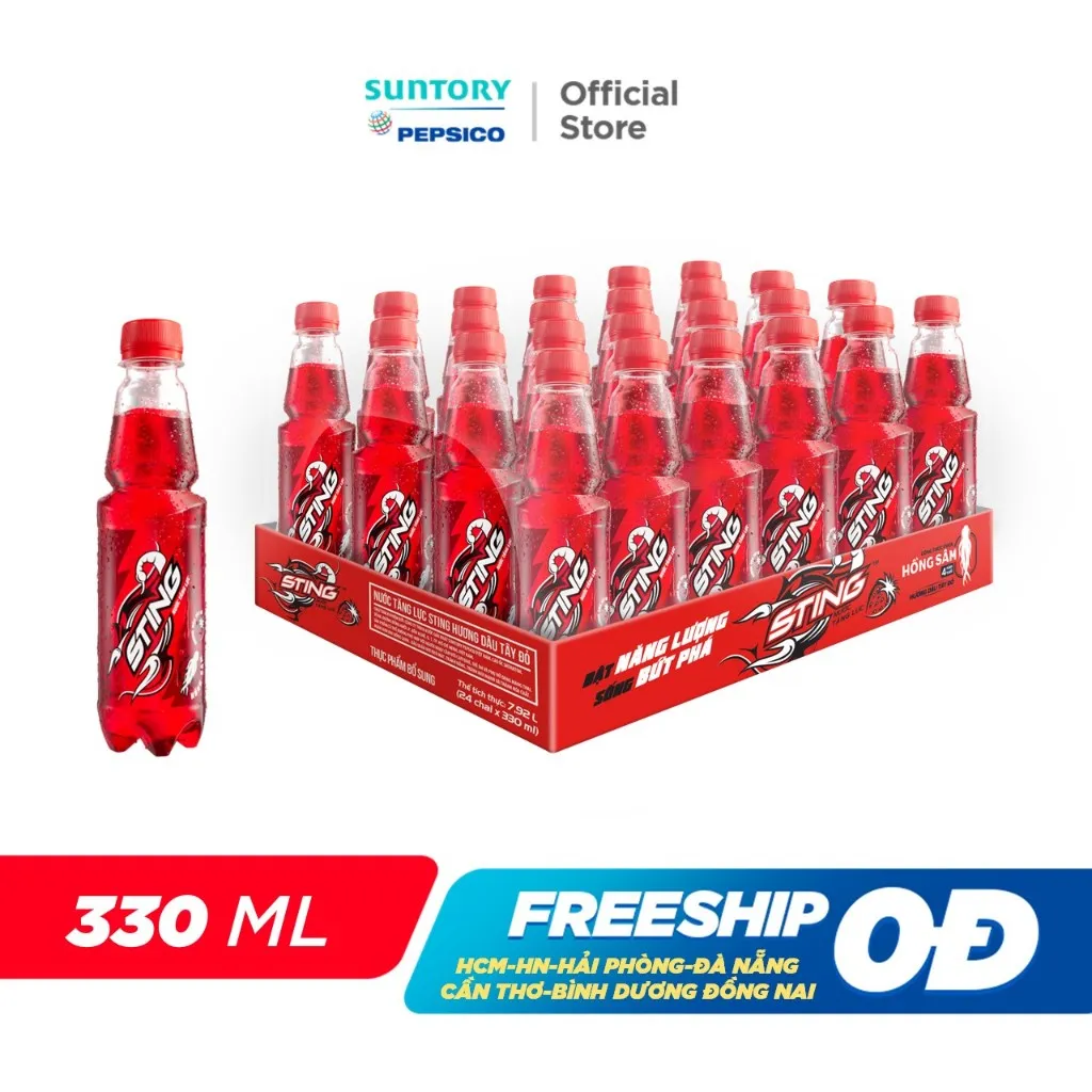 Ảnh Thùng 24 Chai Nước Tăng Lực Sting Dâu (330ml/chai) 2