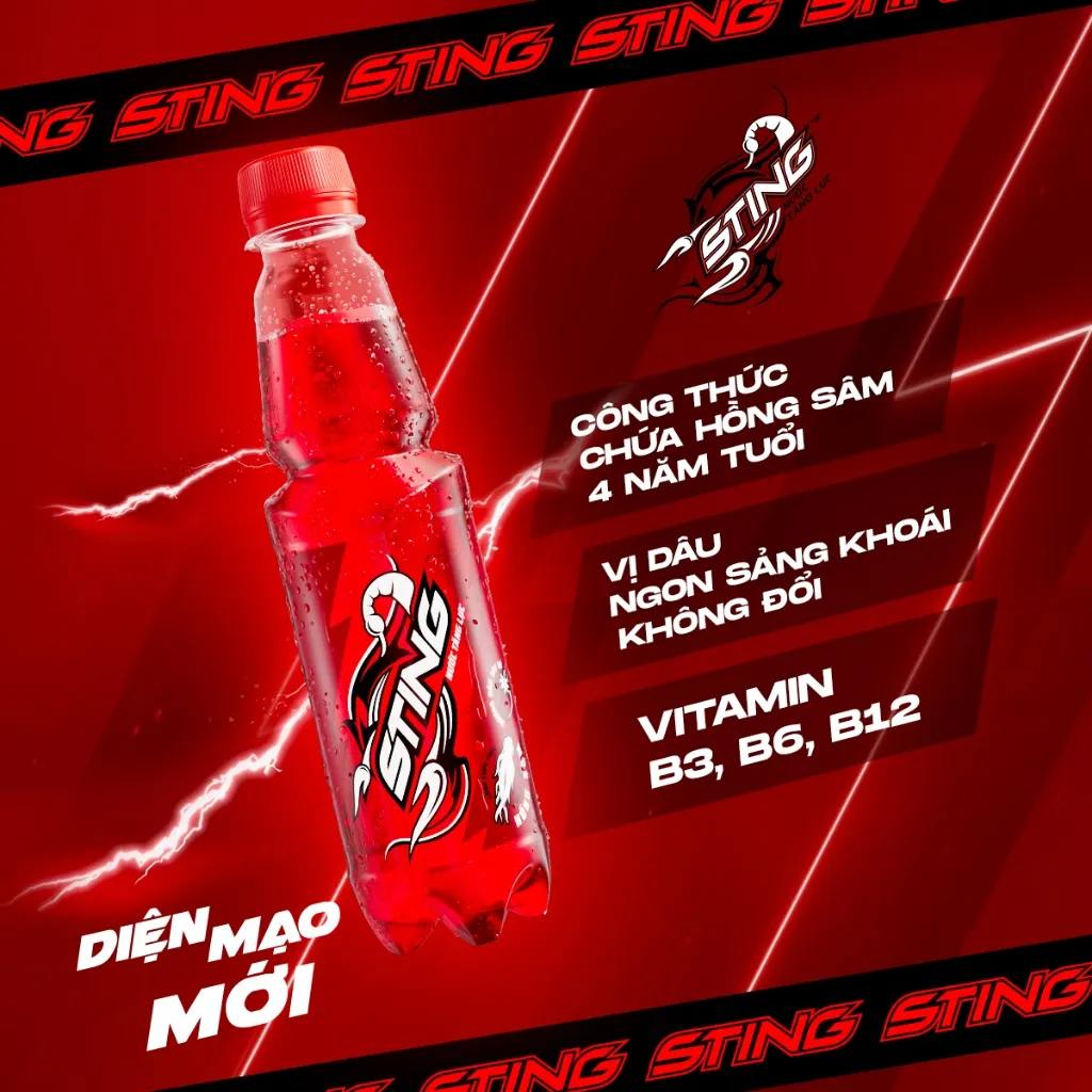 Ảnh Thùng 24 Chai Nước Tăng Lực Sting Dâu (330ml/chai) 4