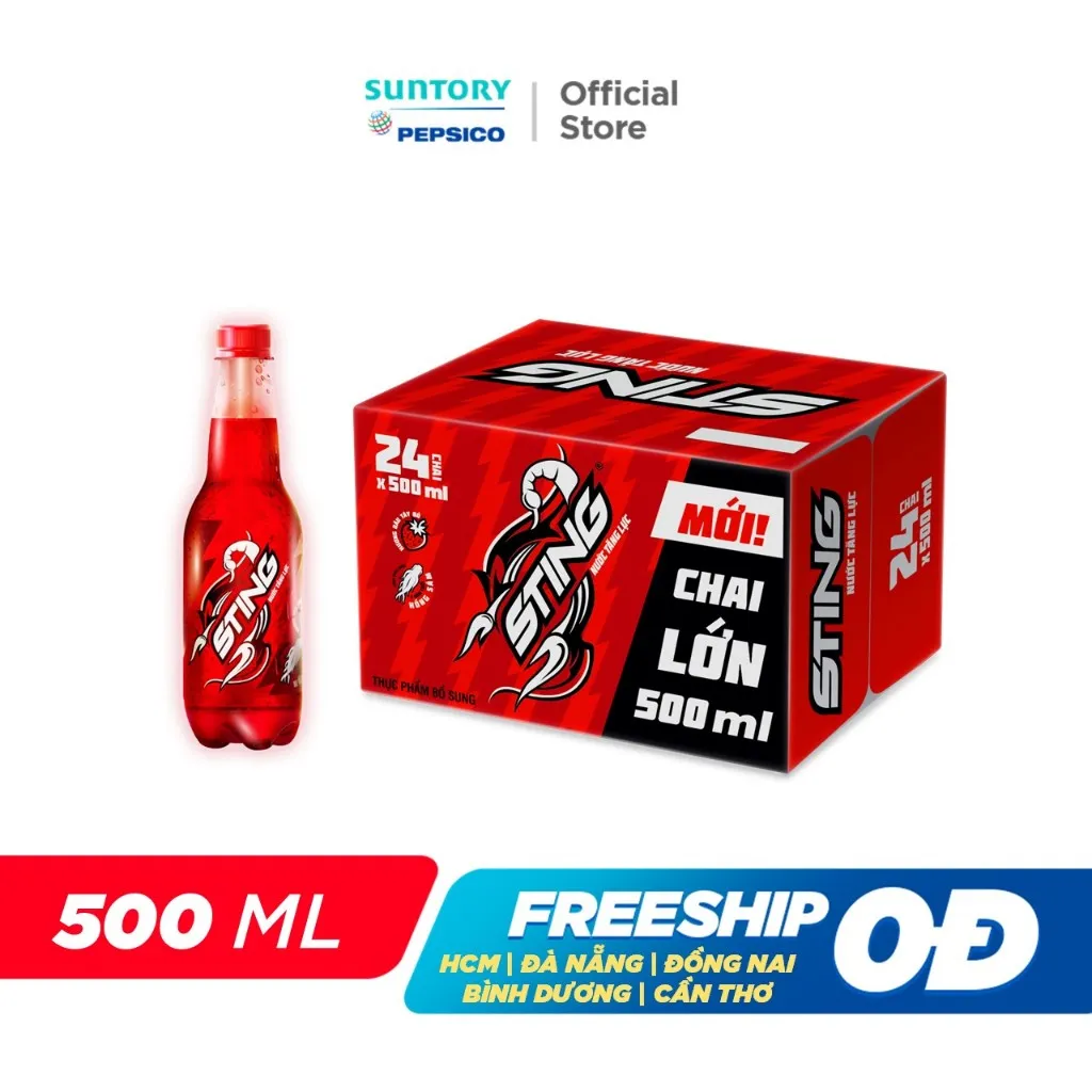 Ảnh Thùng 24 Chai Nước Tăng Lực Sting Dâu (500ml/chai) 1