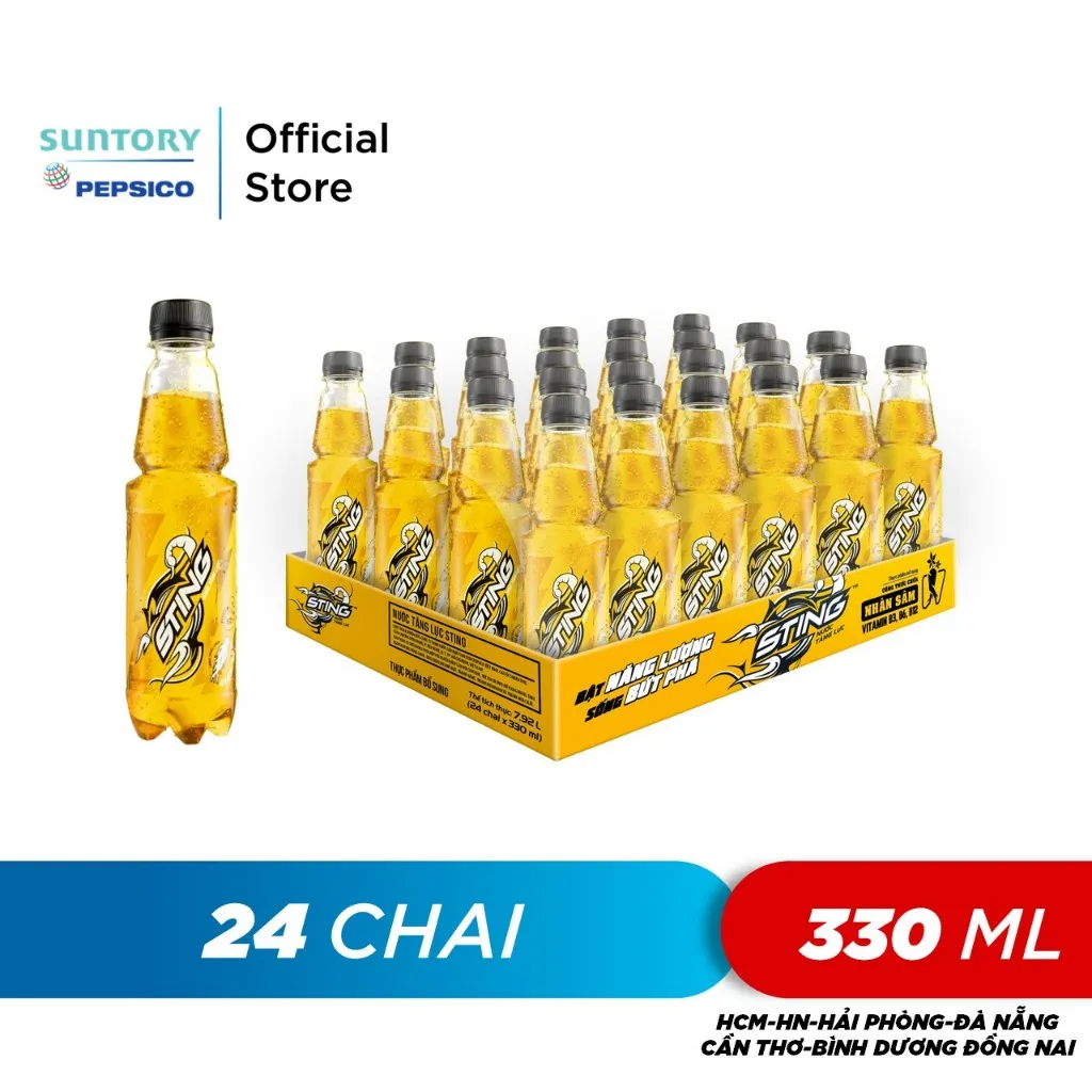 Ảnh Thùng 24 Chai Nước Tăng Lực Sting Vàng (330ml/chai) 1