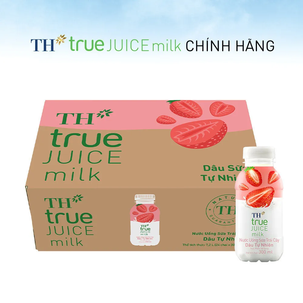 Ảnh Thùng 24 chai nước uống sữa trái cây TH true JUICE milk dâu tự nhiên 300 ml (300 ml x 24) 1
