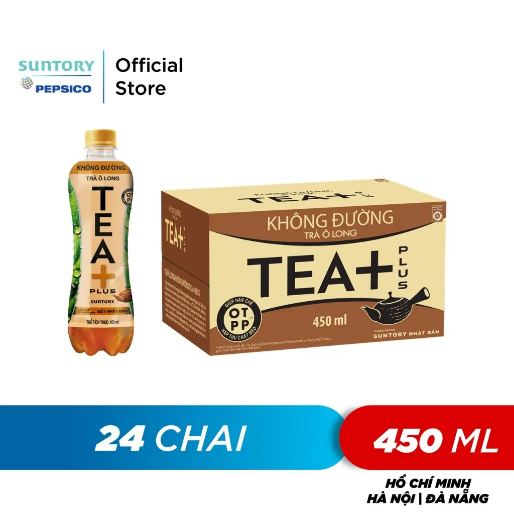 Ảnh Thùng 24 Chai Trà Ô long Tea+ Không Đường (450ml/chai) 1