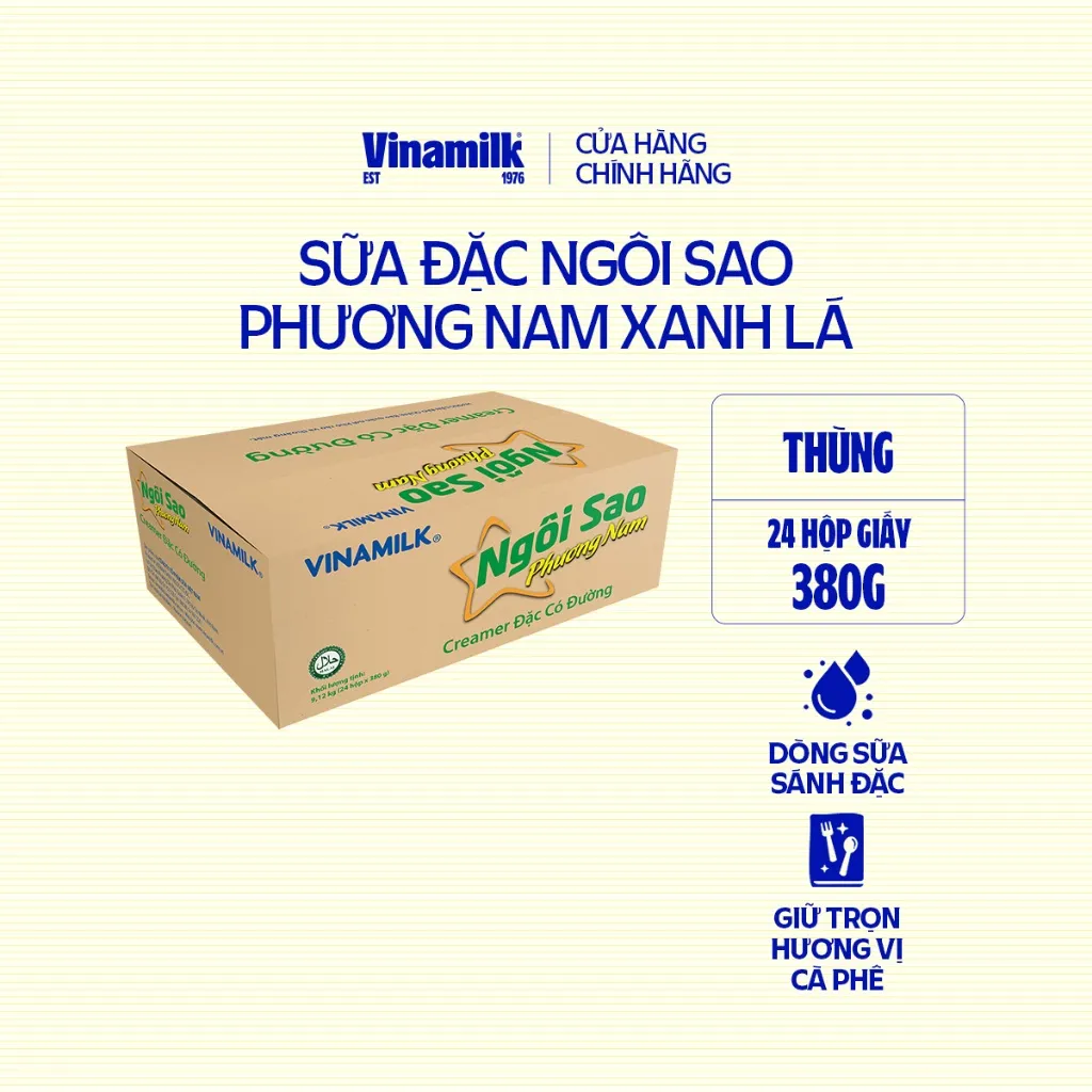Ảnh Thùng 24 hộp Creamer sữa đặc Ngôi Sao Phương Nam xanh lá Hộp giấy 380g 1