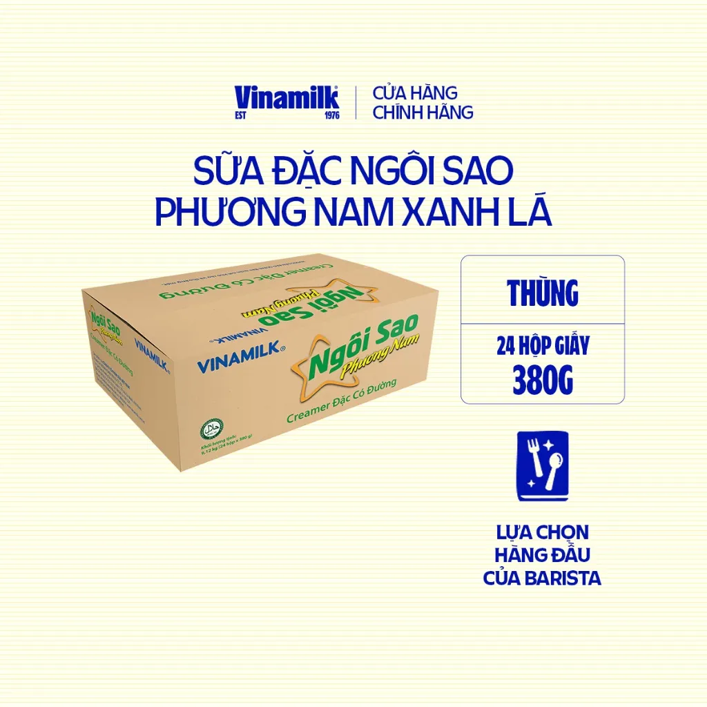 Ảnh Thùng 24 hộp Creamer sữa đặc Ngôi Sao Phương Nam xanh lá Hộp giấy 380g 2
