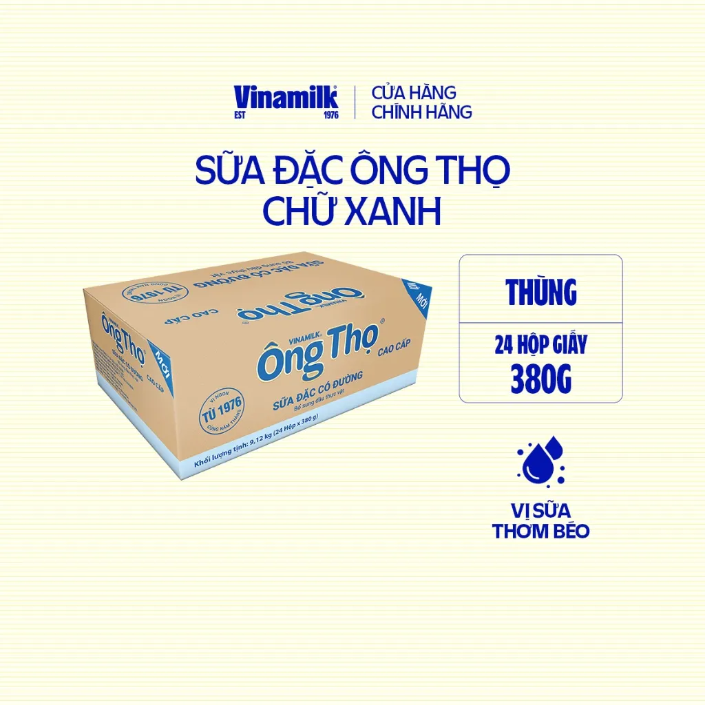 Ảnh Thùng 24 Hộp Sữa đặc có đường Ông Thọ chữ xanh - Hộp giấy 380g 1