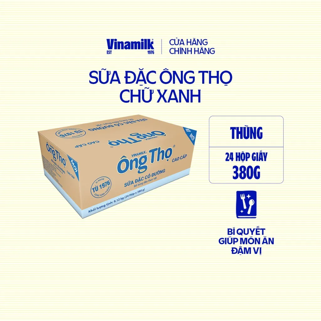 Ảnh Thùng 24 Hộp Sữa đặc có đường Ông Thọ chữ xanh - Hộp giấy 380g 2