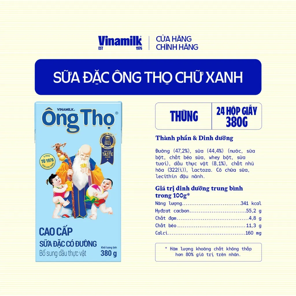 Ảnh Thùng 24 Hộp Sữa đặc có đường Ông Thọ chữ xanh - Hộp giấy 380g 3